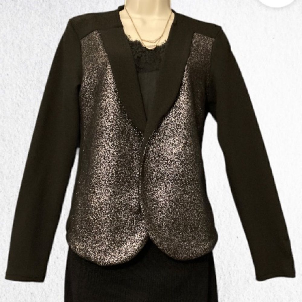 : : Formal Glitter Metallic Crop Jacket : :